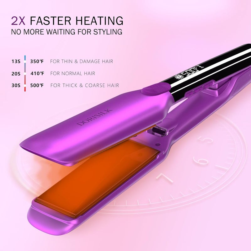 DORISILK 500 Degree High Temp Professional Hair Straightenr ， Ceramic Wide Flat Iron ，2 in 1 Hair Straightener and Curler，Plasma Flat Iron Hair Straightener Get Frizz-Free and Shiny (Purple) - Image 3
